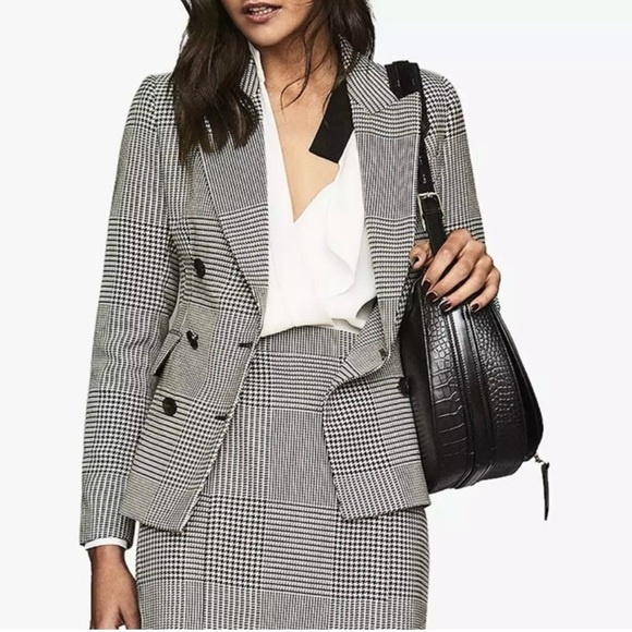 Reiss Jackets & Blazers - Reiss Tyler Slim Fit Houndstooth Double Breasted Jacket Blazer Size 2